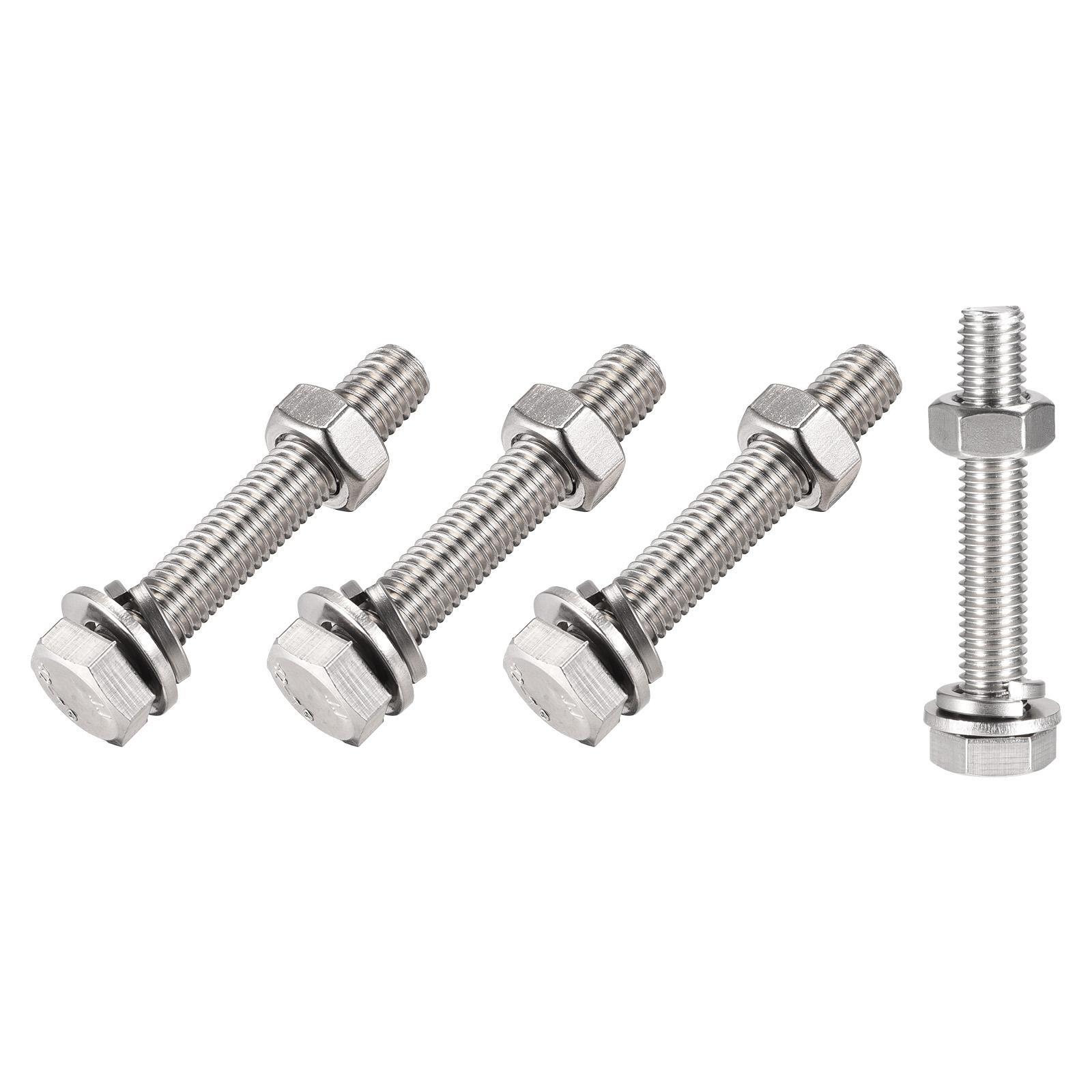 Hex Head Screws, Bolts, Nuts, Flat & Lock Washers Kit - M10x60mm (4 Sets) - Durable Fastener Set for Secure Assembly and Repairs