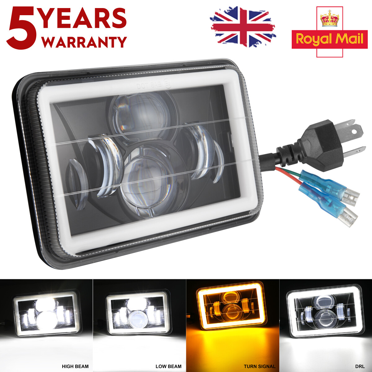 RIDROID 4x6 LED Headlight With Halo DRL For Honda XR250 XR250L XR650L XR650R – Hi/Lo Beam, Turn Signal, 3200 Lumens