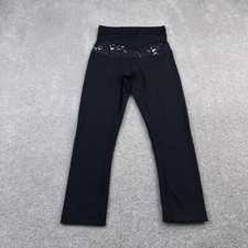 Lululemon Pants Womens 4 Black Cropped Leggings Purple Floral Pattern Gym Yoga