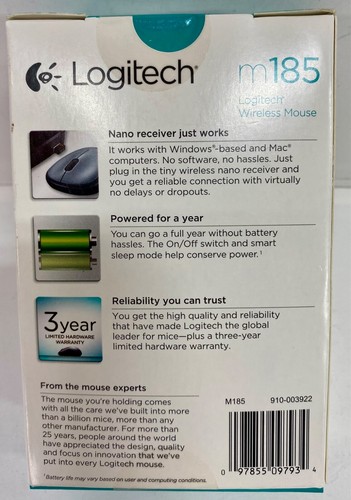 Logitech M185 Wireless mouse New in box - Picture 2 of 3
