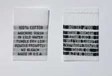 LOT OF 100 PCS WHITE  WOVEN CLOTHING CARE LABELS -100% COTTON