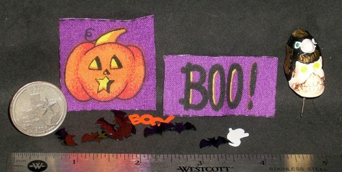 Striscione tessuto Halloween parete testa di uccellino teschio confetti decorazione 1:12 miniatura #1739 - Foto 2 di 2