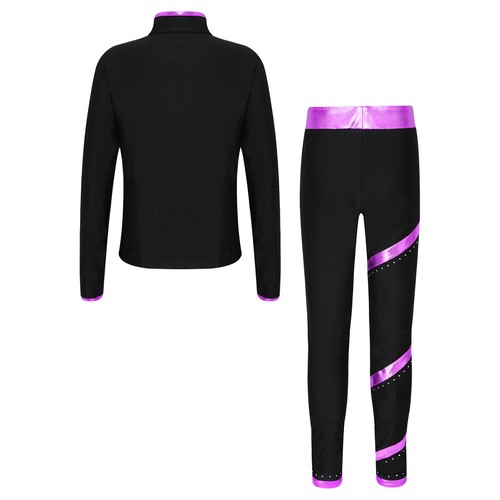 Kids Girls Figure Skating Costume Shiny Sports Suit Athletic Tracksuit Casual - Picture 48 of 65