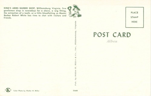 Kings Arms Barber Shop -Williamsburg Virginia VTG Postcard M11 - Picture 2 of 2