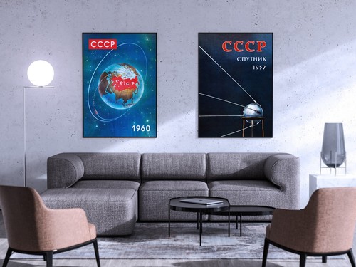 Sputnik, UdSSR, 1957 - sowjetisches Vintage Weltraumplakat, sowjetisches Plakat, Propaganda - Bild 2 von 14