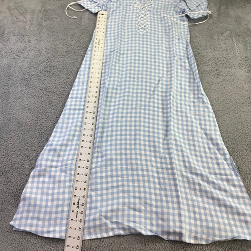 Sleeper Dress Womens Small Gingham Blue White Linen Smocked Puff Sleeve Ladies - Picture 4 of 11
