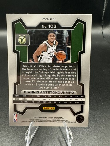 2023-24 Panini Prizm Prizms Pink Ice #103 Giannis Antetokounmpo Milwaukee Bucks - Picture 2 of 2