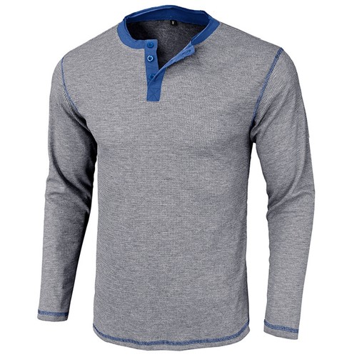 Mens Henley Shirts Tops Casual Long Sleeve Grandad Button Neck T Shirt Blouse - Picture 41 of 53