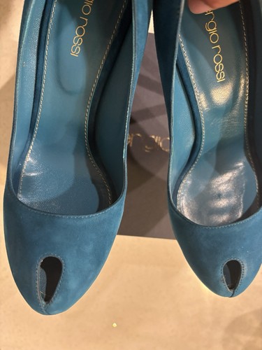 $975 Sergio Rossi Teal Blue Cachet Suede Celeb Heels Stiletto Shoes 36.5 w/ Box - Picture 4 of 14