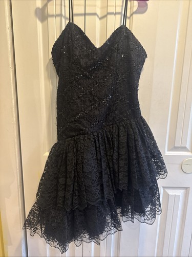 Vestido De Colección Loralie Años 80 Lentejuelas Encaje Lazo Volantes En Capas Fiesta Baile de graduación Talla 14 - Imagen 7 de 18