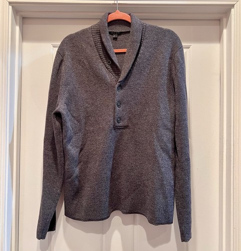 Theory Wool Shawl Collar Sweater Mens Large Gray Pullover - Picture 9 of 9