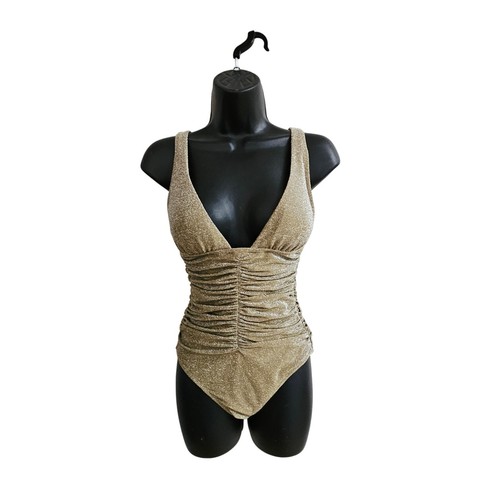 Neu ohne Etikett J. Crew gold metallic Einteiler gerafft komplett gefüttert Badeanzug Glam Baddie 6  - Bild 1 von 9