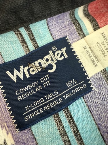 Vintage Wrangler Pearl Snap X-long Tail 16,5 Aztekenmuster bunt Staubtuch - Bild 4 von 11
