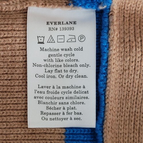 Everlane Lace Up Smock Knit Sweater Size XS Chestnut Brown Blue Striped Wool  - Picture 6 of 7
