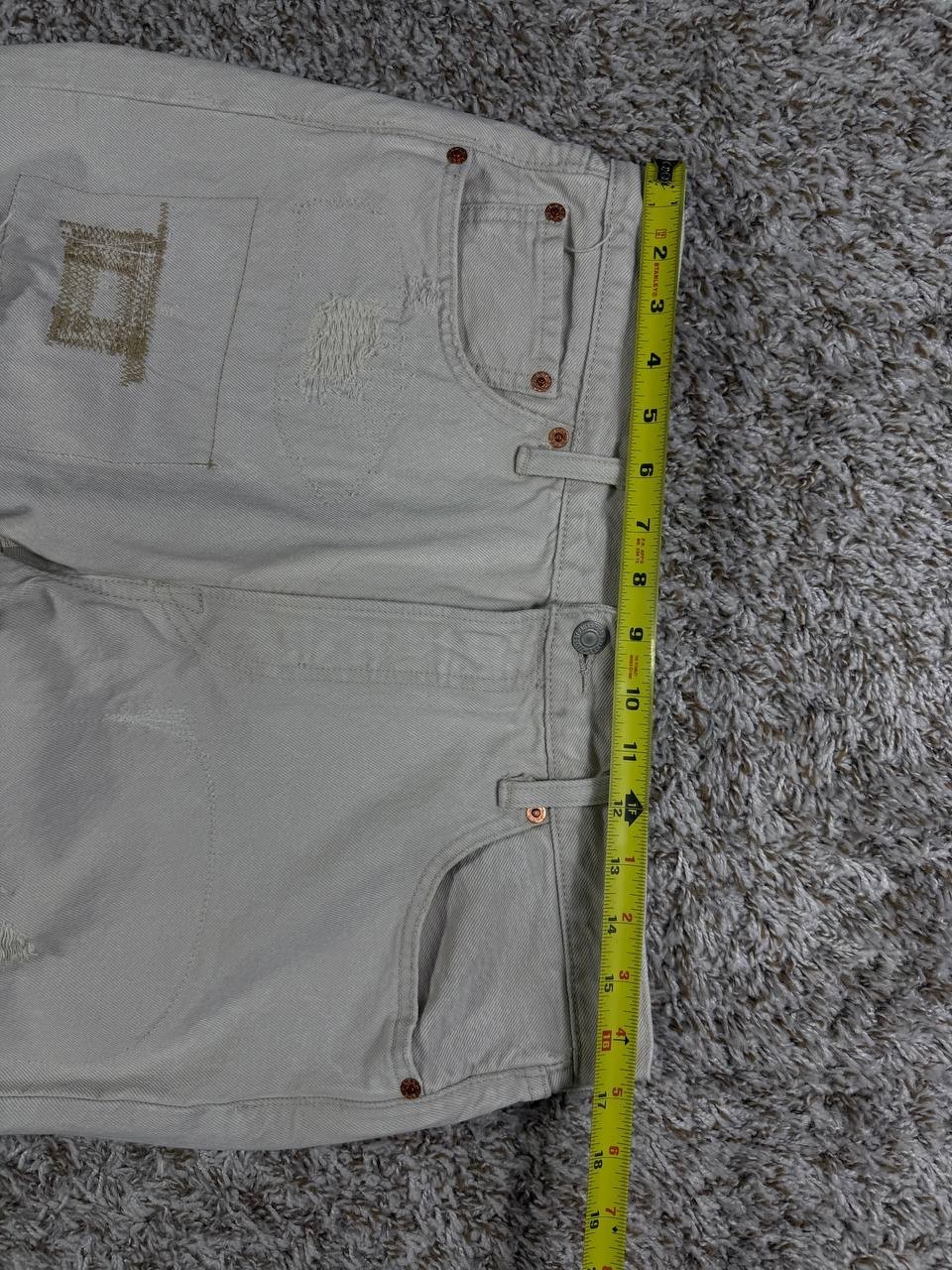 Levi's 501 Distressed Patchwork Denim Light Gray … - image 8