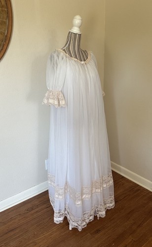Camicia da notte vintage anni 60 Miss Elaine nastro pizzo nylon Peignoir set sposa S - Foto 4 di 9