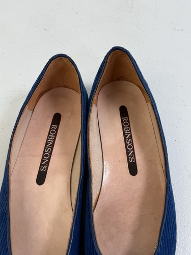 Martinez Valero Vintage Leather Blue Knit Fabric 70s Loafers Flats ROBINSONS - Picture 2 of 10