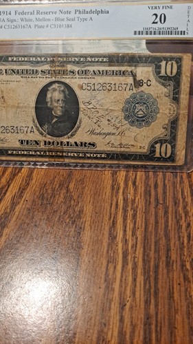 1914 $10 Federal Reserve Note Philadelphia Blue Seal - Picture 2 of 4