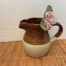 Vintage Ceramic Creamer Pitcher Brown Beige Farmhouse Country Kitchen Decor