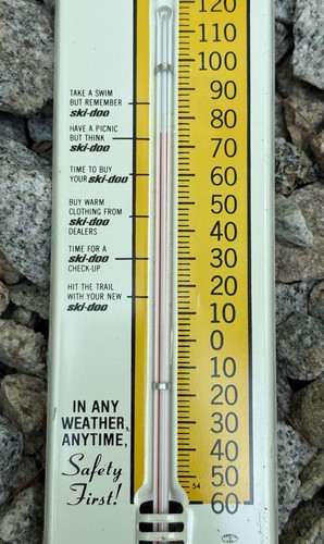 Vintage 60er Blech Metall Ski-Doo Schneemobil Winter Motiv Thermometer Schild - Bild 8 von 14