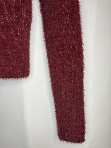 NOBO Women’s Cropped Angora/Mohair Look Sweater, Size Medium, Burgundy Maroon - Picture 17 of 20