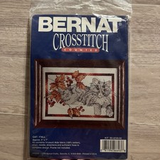 Needlecraft Stitchery Kit Vintage 1992 Bernat 14-Count Cross Stitch CAT/Fall