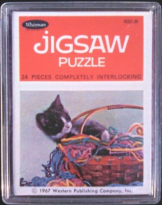 NIB 1967 WHITMAN JIGSAW PUZZLE KITTEN IN YARN BASKET 24 PIECES RARE