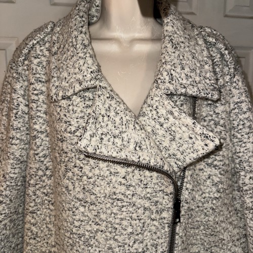 LOFT Outerwear Zip Coat White+Lt Gray Fleck Collar Lapel 3/4 Long Side Pocket XL - Picture 5 of 16