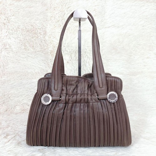 Bulgari Leather Tote Bag with Twisted Pleats Elegant Auth From Japan RIN - Picture 24 of 24