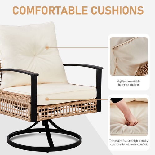 Outdoor Swivel Rocker Wicker Patio Chair Set with Cushions and Coffee Table - Picture 2 of 12