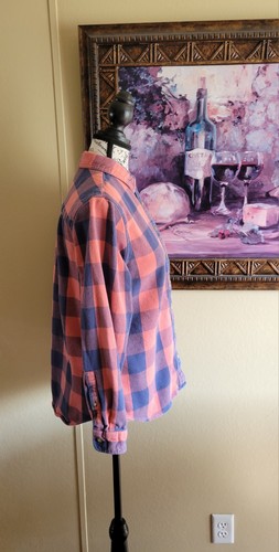 LL Bean Damen klein orange marineblau kariert Langarm Kragen Knopfleiste Hemd  - Bild 4 von 13