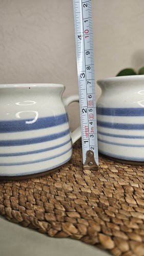 Studio Pottery Blue And White Stripes Mugs x2 - Bild 9 von 9