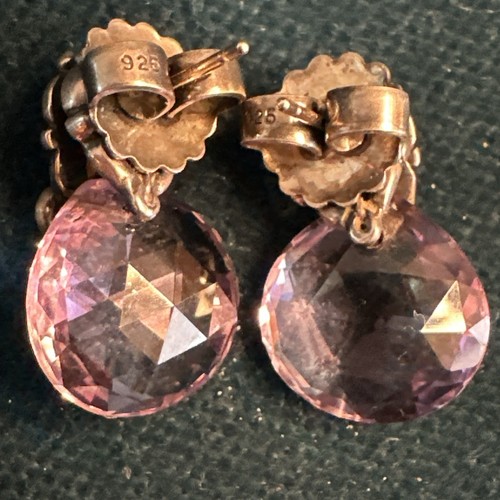Natural Amethyst Briolette Sterling Silver 925 Dangle Post Back Earrings Vintage - Picture 11 of 11