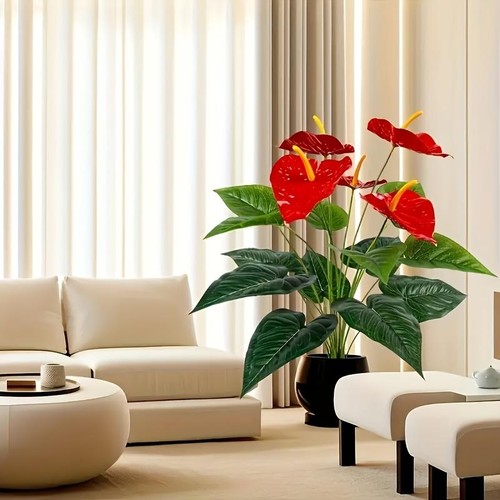 Red Palm Flamingo Flower – Lush Artificial Plant for Home, Garden & Outdoor - Picture 16 of 24