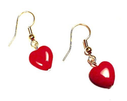 Ohrhänger Ohrringe rot Glas 10 mm Herz Perlen versilbert Haken - Bild 2 von 3