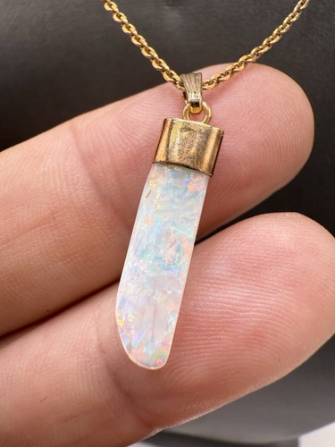 14k Gold Pipe Opal Pendant With Necklace - Picture 5 of 11