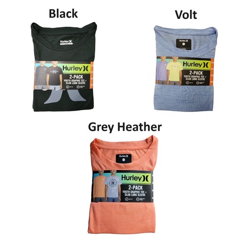 Hurley Boy's Soft & Breathable Crew Neck Graphic Tee & Slub Long Sleeve Tee, 2pk - Picture 1 of 9