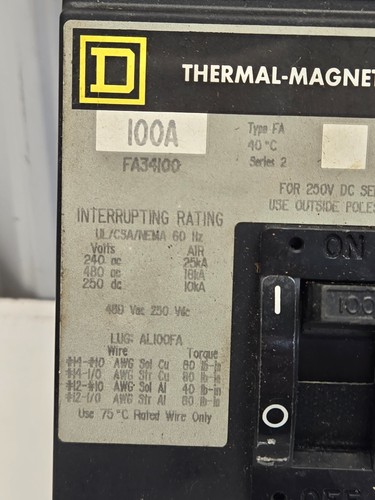 Square D FA34100 I-Line Plug-In Molded Case Circuit Breaker 100 A 3P 480 V e20m - Bild 2 von 4