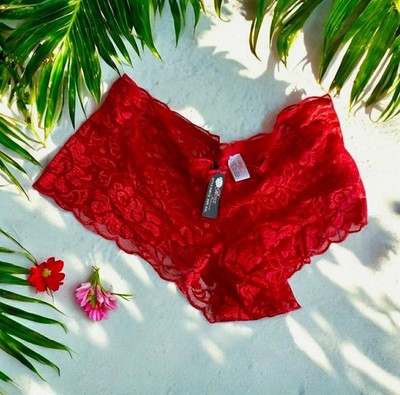 Rose Intimates red rose pattern lace cheeky panties Size 4X