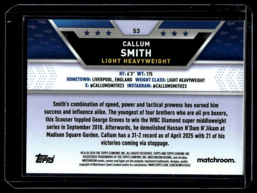 2024 Topps Chrome #53 Callum Smith Shimmer Refractor - Picture 2 of 2