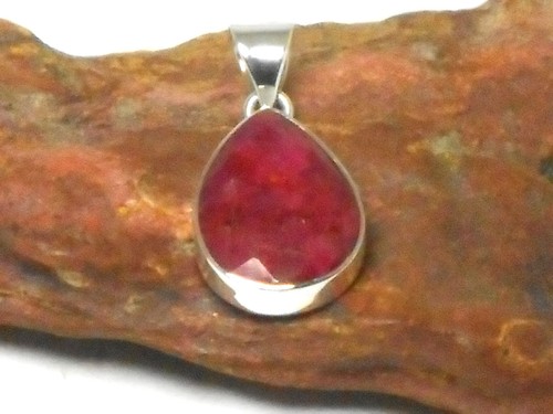 Pink Red RUBY Sterling Silver 925 Gemstone Pendant - Picture 3 of 5