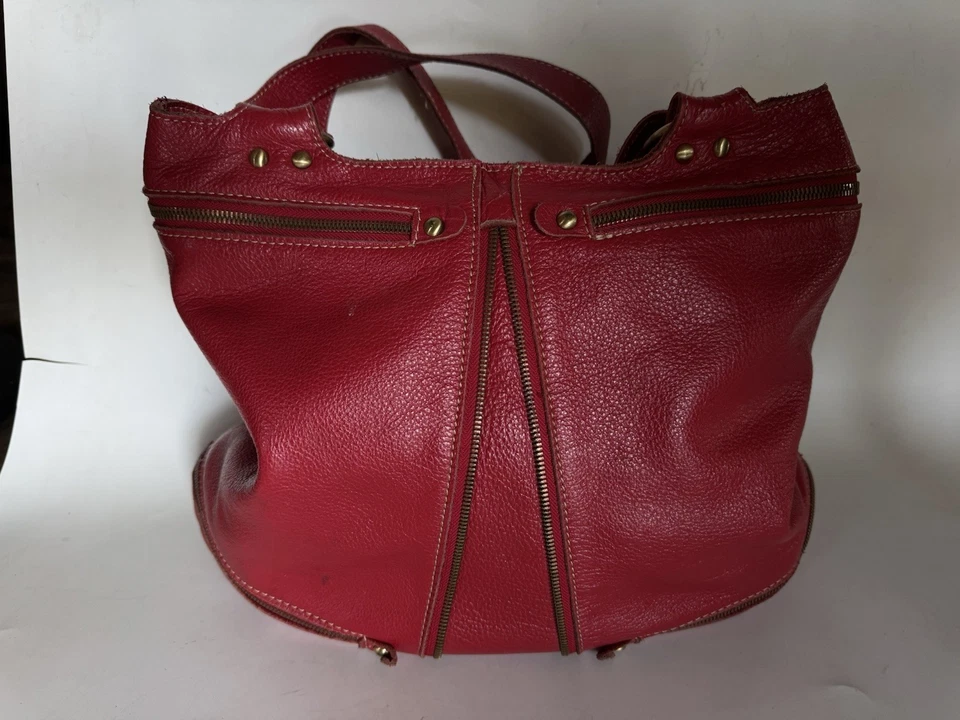 APC Purse, Tote, HandBag Red Pebble Leather Zippers Pockets Mint Condition - Image 2 of 4