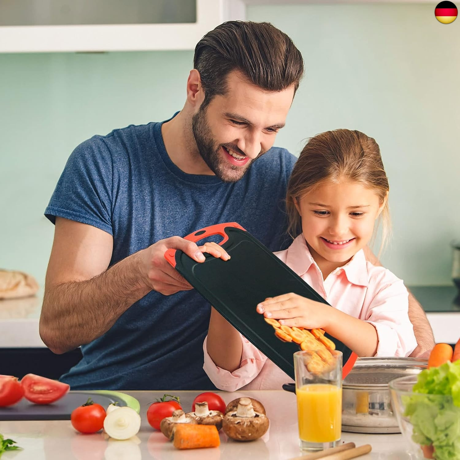 Schneidebrett Set 3 Stück Schwarz Schneidebrett Kunststoff mit Saftrillen und 