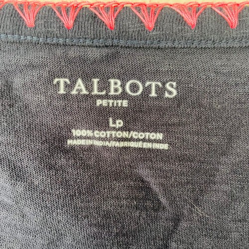 Talbots Size L/P Navy Blue Embroidered T-Shirt - Picture 2 of 8