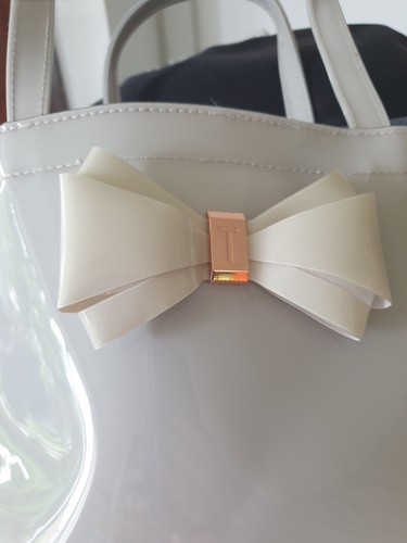 Womens Ted Baker Designer Gloss finish Bow Icon Tote Shopping Bag Grey/Cream - Picture 4 of 14