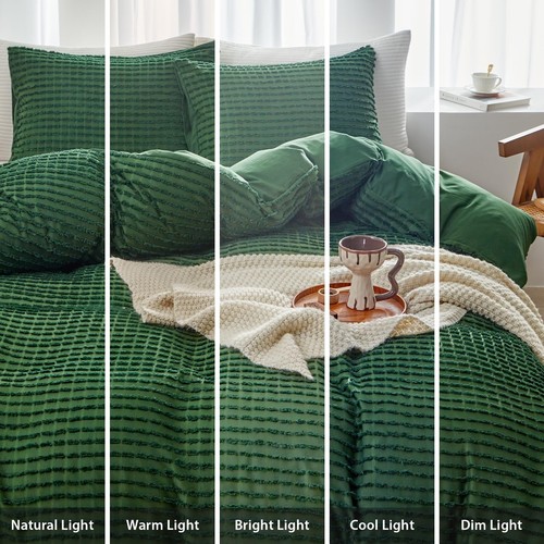 Boho Set Copripiumino King Size,Copripiumino a Righe Verde Foresta Microfibra Be... - Foto 7 di 8