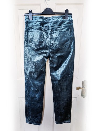 PAIGE Turquoise Blue 'Hoxton' Crushed Velvet Trousers, Size 10 - VGC - Picture 2 of 8