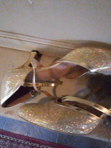 Gold Sparkly Cross Strap Sequinned Ladies dance shoes size UK 7 - Picture 3 of 6