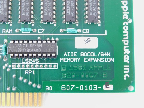 Apple IIE 80COL/64K Vintage Memory Expansion 607-103-E 820-0067-B (free returns) - Picture 2 of 3