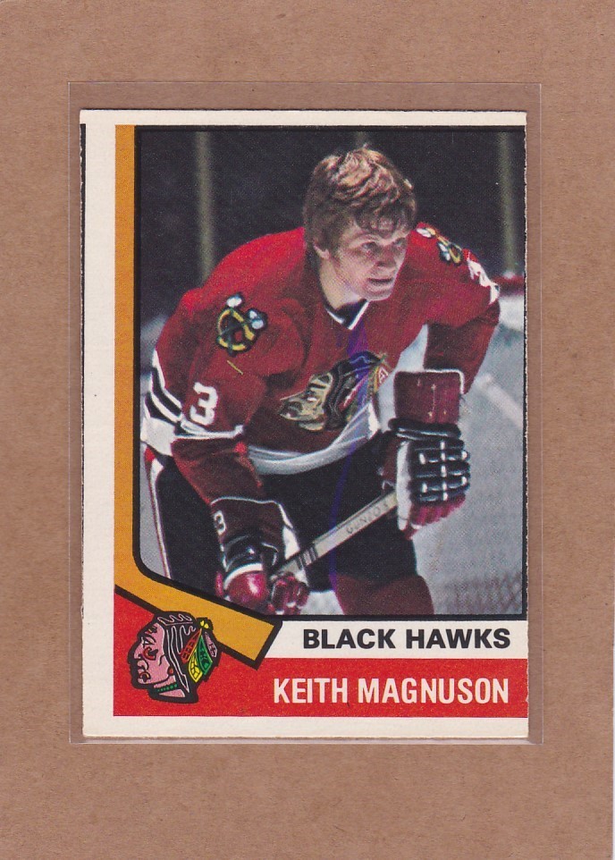 1974-75 O PEE CHEE HOCKEY KEITH MAGNUSON #75 BLACK HAWKS EX+ *A38091